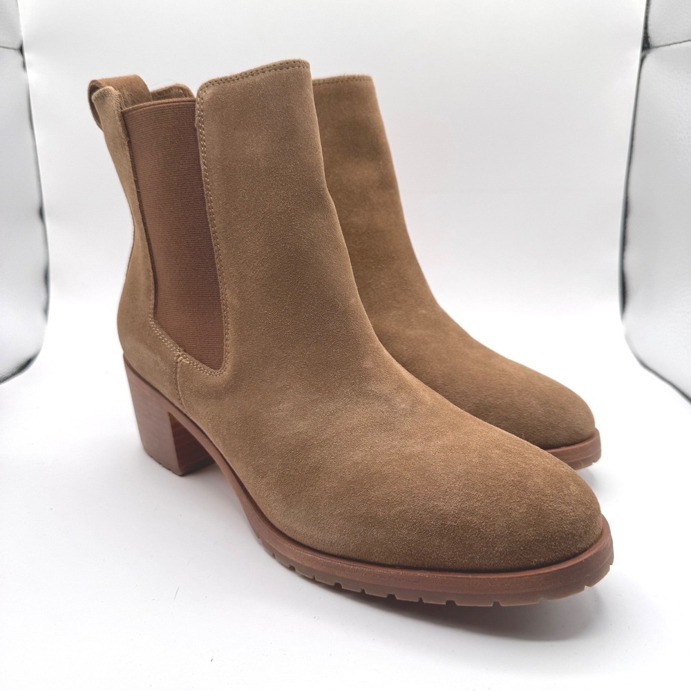 Nisolo Ana To-Go‎ Heeled Chelsea Suede Brown Block Leather Ankle Boots Women's 6